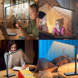 LED Desk Lamp Table Lamp Reading Lamp With USB Charging Port 5 Lighting Modes 5 Brightness Levels, Sensitive Control, 30/60 Min Auto Timer, Eye-Caring Office Lamp