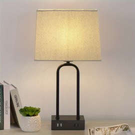 18 In. Black Metal Table Lamp Set With Dual USB Ports And AC Outlet (Set Of 2)