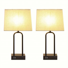 18 In. Black Metal Table Lamp Set With Dual USB Ports And AC Outlet (Set Of 2)