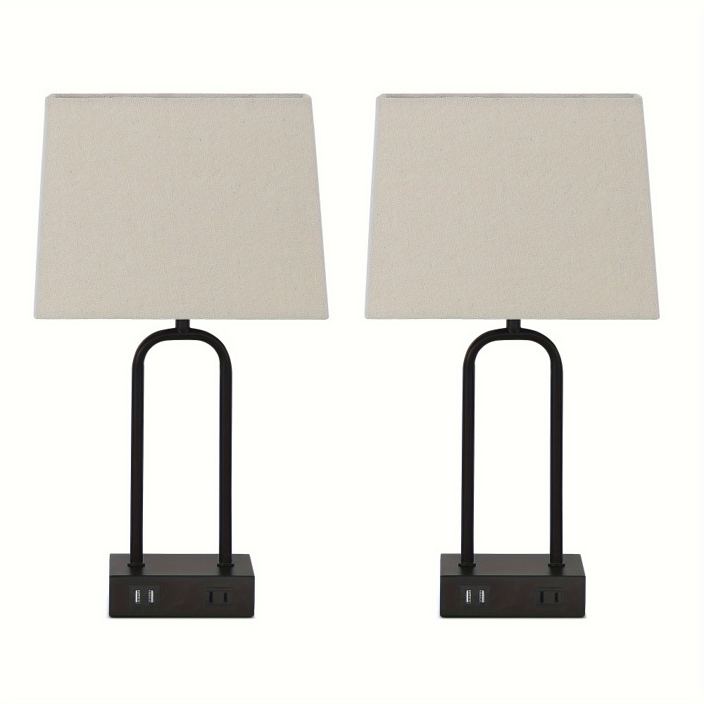 18 In. Black Metal Table Lamp Set With Dual USB Ports And AC Outlet (Set Of 2)