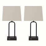 18 In. Black Metal Table Lamp Set With Dual USB Ports And AC Outlet (Set Of 2)