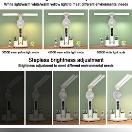 1pc Double Swing Arm Desk Lamp Fan, Tri-color Temperature Adjustable Brightness Desk Lamp Fan, Double-headed LED Desk Lamp Fan, With Fan-shaped Pencil, Foldable Desk Lamp Fan With Intelligent LED Display