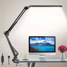 1pc LED Desk Lamp With 3 Lighting Modes, Eye-Caring Metal Swing Arm Desk Lamp With Clamp, 10 Brightness Dimmable Clamp Desk Light With Memory Function, Table Desk Lamps For Dorms Studios Reading