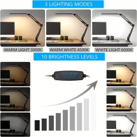 1pc LED Desk Lamp With 3 Lighting Modes, Eye-Caring Metal Swing Arm Desk Lamp With Clamp, 10 Brightness Dimmable Clamp Desk Light With Memory Function, Table Desk Lamps For Dorms Studios Reading