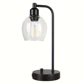 Hemispherical glass cover knob dimming desk lamp, black, US standard, knob dimming, with USB + type-C charging port, with dimmable E26 bulb