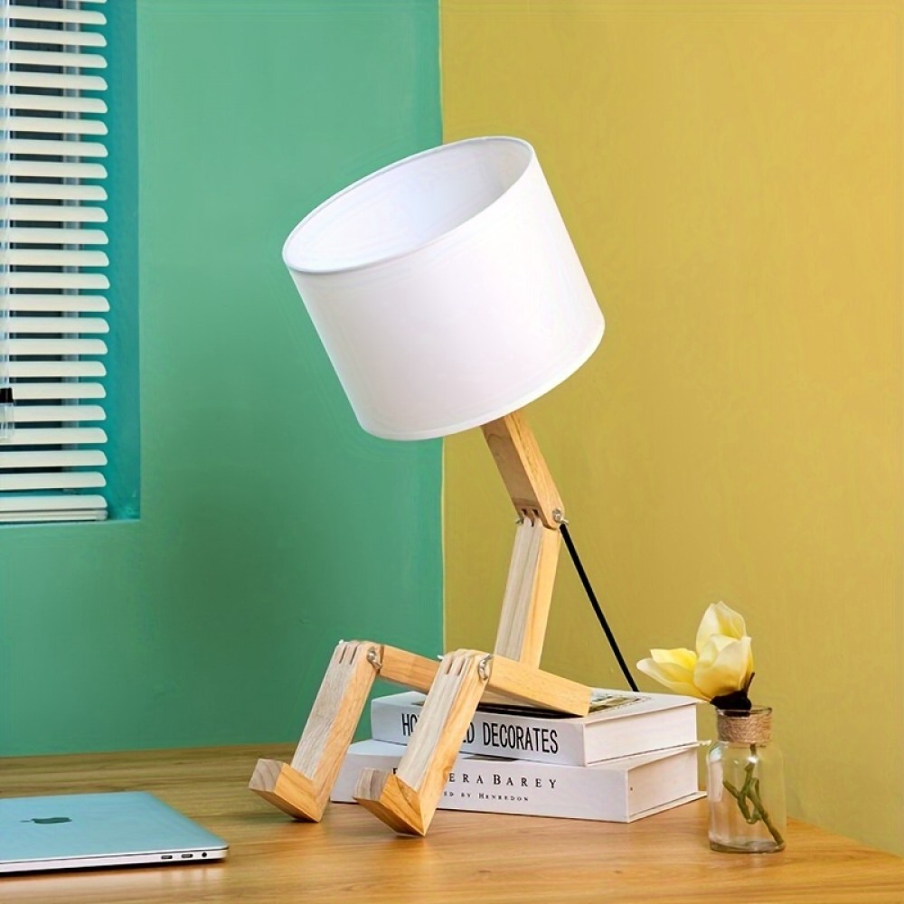 Cute Desk Lamp, Unique Table Lamps, Wood Bedside Table Lamp Fun Funky Person Lamp Wooden Robot Cute Lamps for Bedrooms