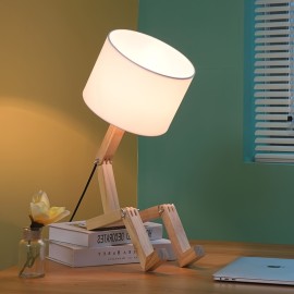 Cute Desk Lamp, Unique Table Lamps, Wood Bedside Table Lamp Fun Funky Person Lamp Wooden Robot Cute Lamps for Bedrooms