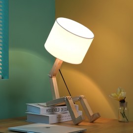 Cute Desk Lamp, Unique Table Lamps, Wood Bedside Table Lamp Fun Funky Person Lamp Wooden Robot Cute Lamps for Bedrooms