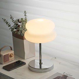 Mid Century Modern USB Powered Table Lamp, Solid Color, Metal Base, Glass Shade, Dimmable Button Control, Adjustable Illumination, Suitable for Living Room Reading, Decorative Desk Lamp with Built-In LED