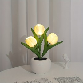 1pc USB Tulip Lamp Lights, LED Simulation Tulip Night Light With Vase, Table Lamp Ornaments For Home Living Room Desktop Decor, Best Mother's Day Gift