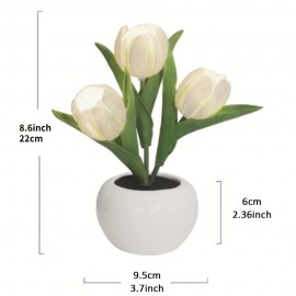 1pc USB Tulip Lamp Lights, LED Simulation Tulip Night Light With Vase, Table Lamp Ornaments For Home Living Room Desktop Decor, Best Mother's Day Gift