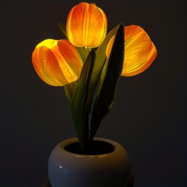 1pc USB Tulip Lamp Lights, LED Simulation Tulip Night Light With Vase, Table Lamp Ornaments For Home Living Room Desktop Decor, Best Mother's Day Gift