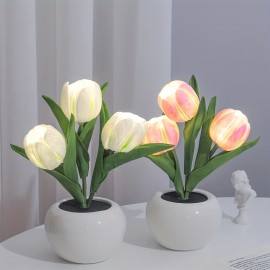 1pc USB Tulip Lamp Lights, LED Simulation Tulip Night Light With Vase, Table Lamp Ornaments For Home Living Room Desktop Decor, Best Mother's Day Gift