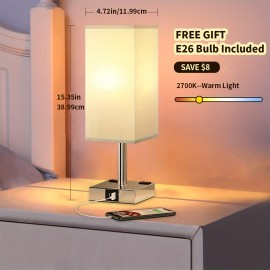 1pc Bedside Lamp With USB Port, Touch Control Table Lamp For Bedroom With USB C+A Charging Ports & AC Outlets, 3-Way Dimmable Nightstand Lamp For Living Room Office (LED Bulb Included)