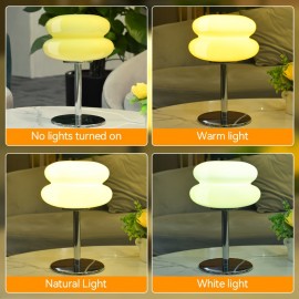 1pc Art Deco Bauhaus Macaron Table Lamp, Glass & Metal Nightstand Lamp, Bedside Ambient Lighting With Remote Control, Warm/Natural/White Light Options