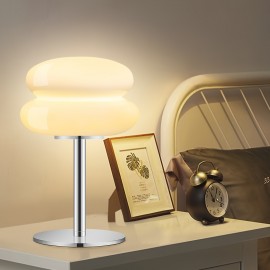 1pc Art Deco Bauhaus Macaron Table Lamp, Glass & Metal Nightstand Lamp, Bedside Ambient Lighting With Remote Control, Warm/Natural/White Light Options