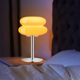 1pc Art Deco Bauhaus Macaron Table Lamp, Glass & Metal Nightstand Lamp, Bedside Ambient Lighting With Remote Control, Warm/Natural/White Light Options