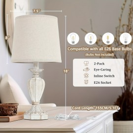 27.5'' Farmhouse Table Lamps Set Of 2, Rustic Bedroom Lamps For Nightstand With Dual USB Charging, White Traditional Bedside Desk Lamps With Vintage Beige Fabric Shade For Living Room