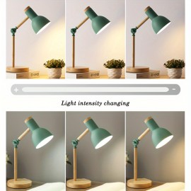 1pc Simple Eye-Protecting LED Desk Lamp, 3-color Change With Switch, Macaron Wood Lamp, Fashionable Bedside Lamp, Illuminate Your Room, Bedroom, Living Room, Office