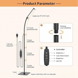 Floor Lamp, Reading Lamp Floor Lamp [120 LEDs, 3 Color Modes 3000K-6000K and 10 Brightness Settings] Dimmable Table Lamp with Flexible Gooseneck, Suitable for Living Room, Bedroom, Office