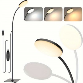 Modern LED Floor Lamp with Adjustable Gooseneck - 3 Color Temperature Modes (300K-6000K), Button Control, USB Power, Suitable for Reading, Decorating, Living Room, Bedroom