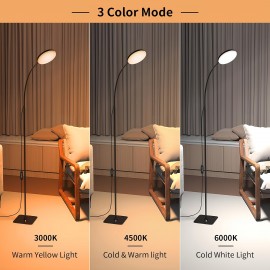 Modern LED Floor Lamp with Adjustable Gooseneck - 3 Color Temperature Modes (300K-6000K), Button Control, USB Power, Suitable for Reading, Decorating, Living Room, Bedroom