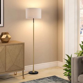 Floor Lamp for Living Room with Beige Lampshade, Standing Lamp Tall Industrial Floor Lamp Reading for Bedroom, Office (No Included Bulb) -Matte Black+Matte Golden