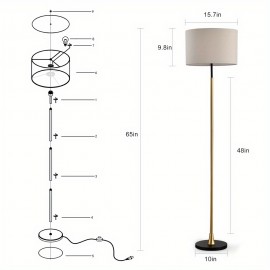 Floor Lamp for Living Room with Beige Lampshade, Standing Lamp Tall Industrial Floor Lamp Reading for Bedroom, Office (No Included Bulb) -Matte Black+Matte Golden