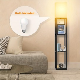 Shelf Floor Lamp Bult-in A USB Port, A Type C Port, A Power Outlet And A Bulb