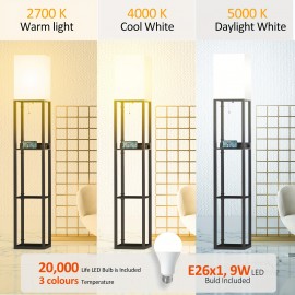 Shelf Floor Lamp Bult-in A USB Port, A Type C Port, A Power Outlet And A Bulb