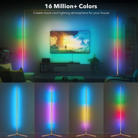 1PC Minimalist Golden RGBCW LED Corner Floor Lamp with Remote, 57 Inches Standing LED Tall Lamp for Living Room, Bedroom Home Office, 2700-6000K RGB Lighting Effects