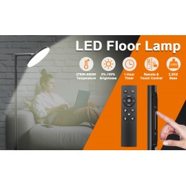 Floor Lamp, Living Room Super Bright Dimmable LED Light, 70' High Corner Vertical Lamp With Remote Control, Bedroom Office Adjustable Timer Reading Floor Lamp -Black