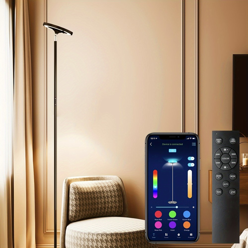 Dual Side Lighting Black LED Floor Lamp with Remote Control Smart App 36W 2600LM Bright Tall Vertical RGB Angle Multi-Color Dimmable Modern Floor Lamp (For Living Room Bedroom Office)