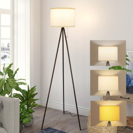 Tripod Traditional Floor Lamp, Adjustable Brightness, 3-color Temperature, Remote Control And Zipper Switch, Linen Lampshade, Suitable For Living Room, Bedroom, Study, And Office