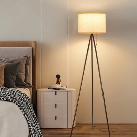 Tripod Traditional Floor Lamp, Adjustable Brightness, 3-color Temperature, Remote Control And Zipper Switch, Linen Lampshade, Suitable For Living Room, Bedroom, Study, And Office