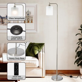 Industrial Floor Lamp With Glass Lampshade, Adjustable 3-color Temperature, Adjustable Brightness And Remote Control, Equipped With Foot Switch, Suitable For Living Room, Bedroom, And Office