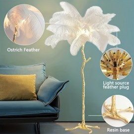 Ostrich Feather Floor Lamp, Luxury Resin Ostrich Feather Lamp, Romantic Standing Lamp For Living Room Sofa Bedside Bedroom And Office (White)