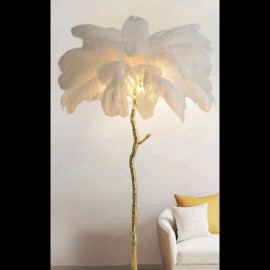 Ostrich Feather Floor Lamp, Luxury Resin Ostrich Feather Lamp, Romantic Standing Lamp For Living Room Sofa Bedside Bedroom And Office (White)