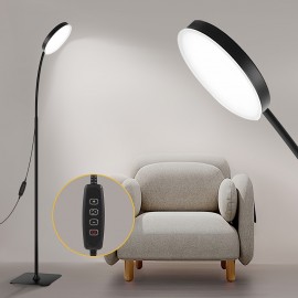 Adjustable LED Floor Lamp with Dimmable Brightness - 3 Color Modes (3000K-6000K), 10 Levels, Metal Stand for Living Room, Office, Bedroom - USB Powered, Black