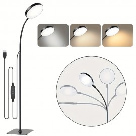 1pc Modern LED Floor Lamp, 6.1 Inch Round Reading Lamp With 208 LEDs, 3 Color Temperature Modes, 10 Brightness Settings, Adjustable 360 Degree Neck, Suitable For Living Room, Bedroom, Office, And Study