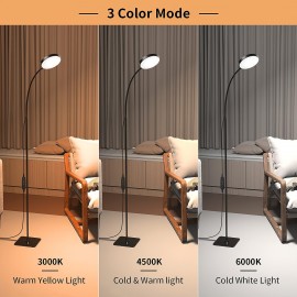 1pc Modern LED Floor Lamp, 6.1 Inch Round Reading Lamp With 208 LEDs, 3 Color Temperature Modes, 10 Brightness Settings, Adjustable 360 Degree Neck, Suitable For Living Room, Bedroom, Office, And Study