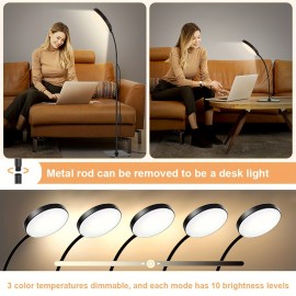 1pc Modern LED Floor Lamp, 6.1 Inch Round Reading Lamp With 208 LEDs, 3 Color Temperature Modes, 10 Brightness Settings, Adjustable 360 Degree Neck, Suitable For Living Room, Bedroom, Office, And Study