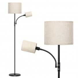 Fabric Double-head Floor Lamp, Linen, With 1 E26 Bulb And 1 E12 Bulb