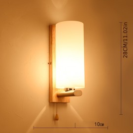 Nordic Wall Sconce LED Lamp Wood Wall Lighting Light Fixture W/ Glass Lampshade