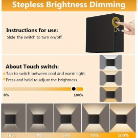 Modern Wall Sconces With Four luminous lights Adjustable Color Temperature 3000K-3500K, LED Wall Lights for Bedroom, Range 8-10 hours, Rechargeable Battery Operated Wall Sconce with Stepless Dimming for bedside lamp and mural lamp