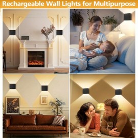 Modern Wall Sconces With Four luminous lights Adjustable Color Temperature 3000K-3500K, LED Wall Lights for Bedroom, Range 8-10 hours, Rechargeable Battery Operated Wall Sconce with Stepless Dimming for bedside lamp and mural lamp