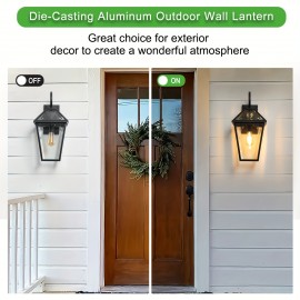 Rustic Outdoor Wall Lantern, Black Finish With Clear Glass Panels, Weather-Resistant Exterior Light Fixture For Porch, Patio, And Entryway, Compatible With E26 Base Bulbs