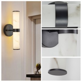 Resin Imitation Marble Texture Wall Light with Black Iron Metal Frame, Set of 2, Elegant Lighting Fixtures for Hallways, Bathrooms, and Bedrooms (Only Indoor)