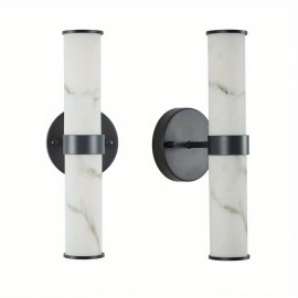 Resin Imitation Marble Texture Wall Light with Black Iron Metal Frame, Set of 2, Elegant Lighting Fixtures for Hallways, Bathrooms, and Bedrooms (Only Indoor)