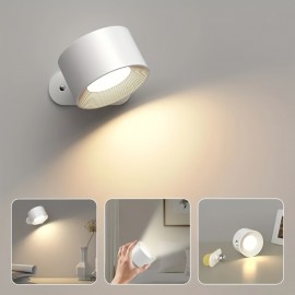 Modern 360° Rotatable LED Wall Sconce with 3 Brightness Levels and Color Modes - Dimmable USB Powered Touch Control Downlight for Bedroom, Dorm Room - Rechargeable Battery Included - Freestanding or Wall Mount